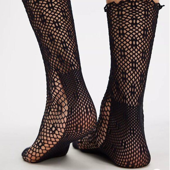 Free People Poppy Crochet Sock - Black and Burgundy Available - Picture 1 of 6